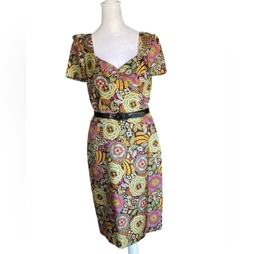 David Meister Retro Silk Sheath Dress Size 8
